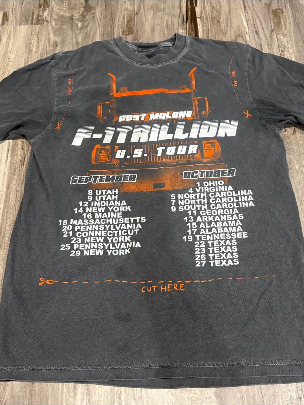Post Malone F1 Trillion Tour Cut Out Concert T-shirt 2024 Size Medium